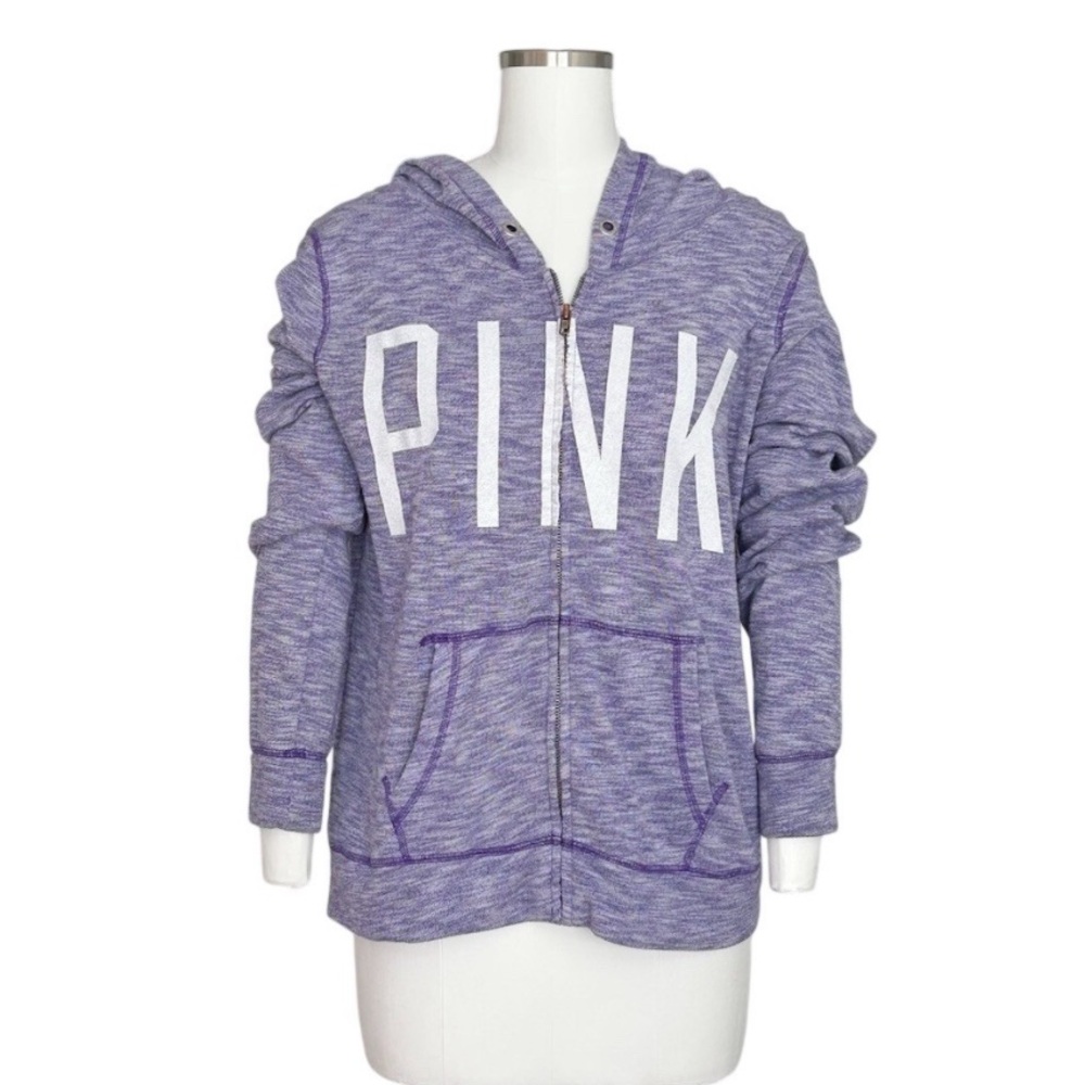 Victoria’s Secret PINK Hoodie Womens Size L Purple Heathered Full Zip Logo